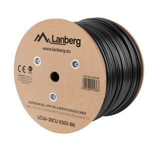 Bobina para exterior lanberg cat.6  utp rj45 cobre gel - filled fluke awg23 305m negro