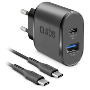 Kit cargador pared sbs 1 x usb 2.1 1 x usb tipo c 12 - 24v carga rapida + cable usb tipo c 1.5m