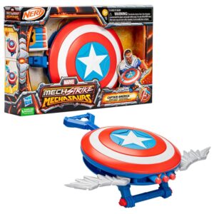 Lanzador hasbro nerf marvel mech strike mechasaurs capit?n am?rica con redwing