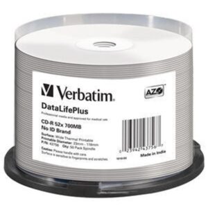 Verbatim cd - r 700mb 52x tarrina 50 unidades datalifeplus wide thermal professional