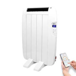 Yoevu -  radiador el?ctrico bajo consumo - 4 elementos - 600 w - temporizador - programable - mando a distancia - pantalla lcd - app control wifi - compatible con alexa - apto pared o pie - aluminio - blanco