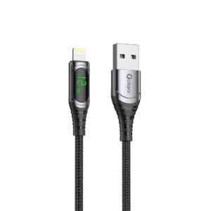 Cable qcharx formentera usb a a lightning 3a - 1 m - aleaci?n aluminio negro cable suave digital display