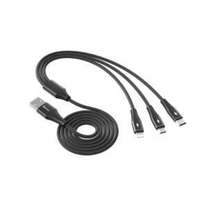 Cable triple qcharx napoli usb a lightning + tipo c + micro  3a - 1.2 m - aleaci?n de aluminio negro cordon suave