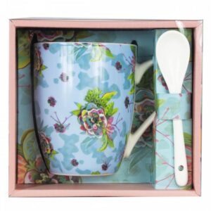 Taza de cer?mica con cuchara enesco flores