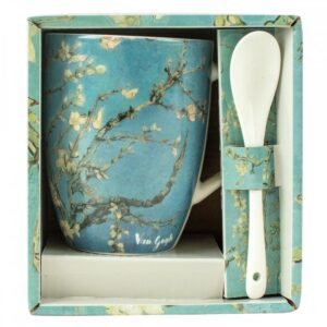 Taza de cer?mica con cuchara enesco los almendros vincent van gogh