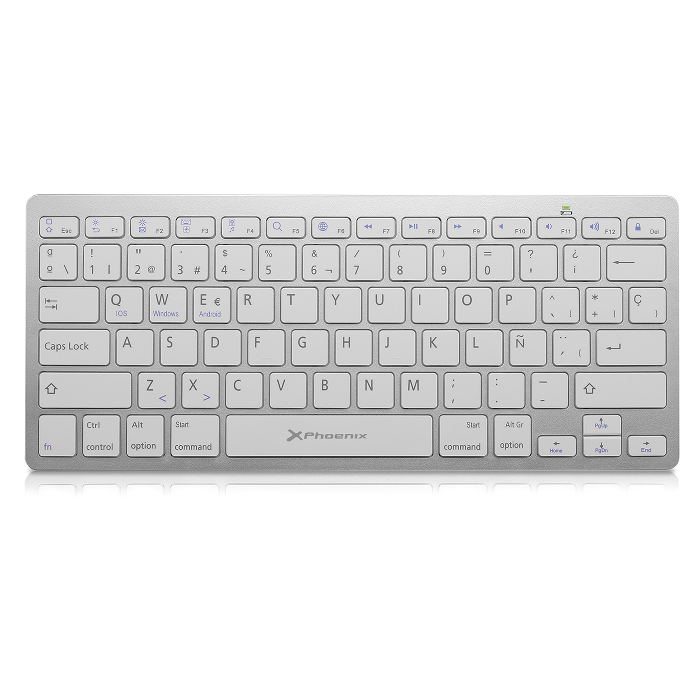 Teclado inalambrico bluetooth phoenix phbtkeyboardw - 3 modos de compatibilidad android windows ios apple - ultra fino cuerpo metal plata silver
